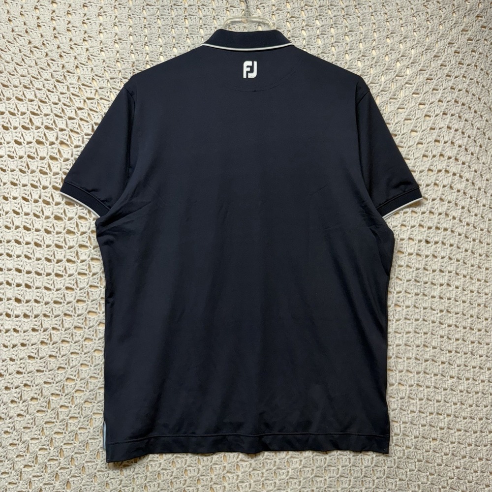 FootJoy FJ Performance Golf Polo Shirt Mens L Navy Blue White Striped Short Slv - Picture 7 of 9
